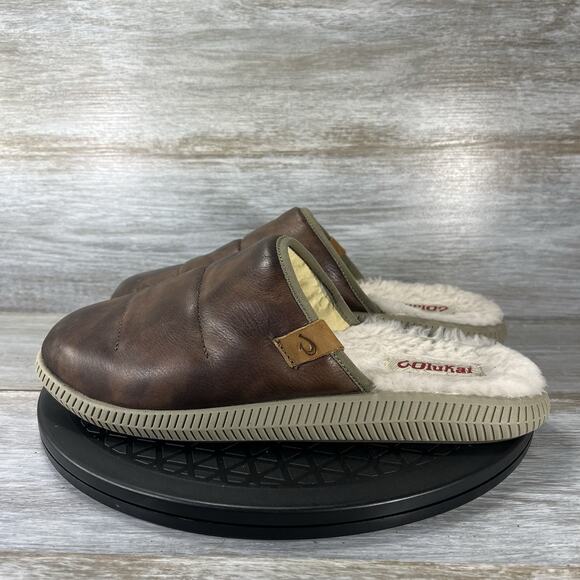OluKai Other - Olukai Men's Mua Ili Sheepskin Lining Brown Leather Slippers Size 8